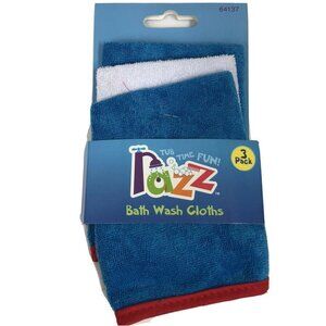 Razz Tub Time Fun  Baby Bath Wash Cloths 3 Pack Blue White